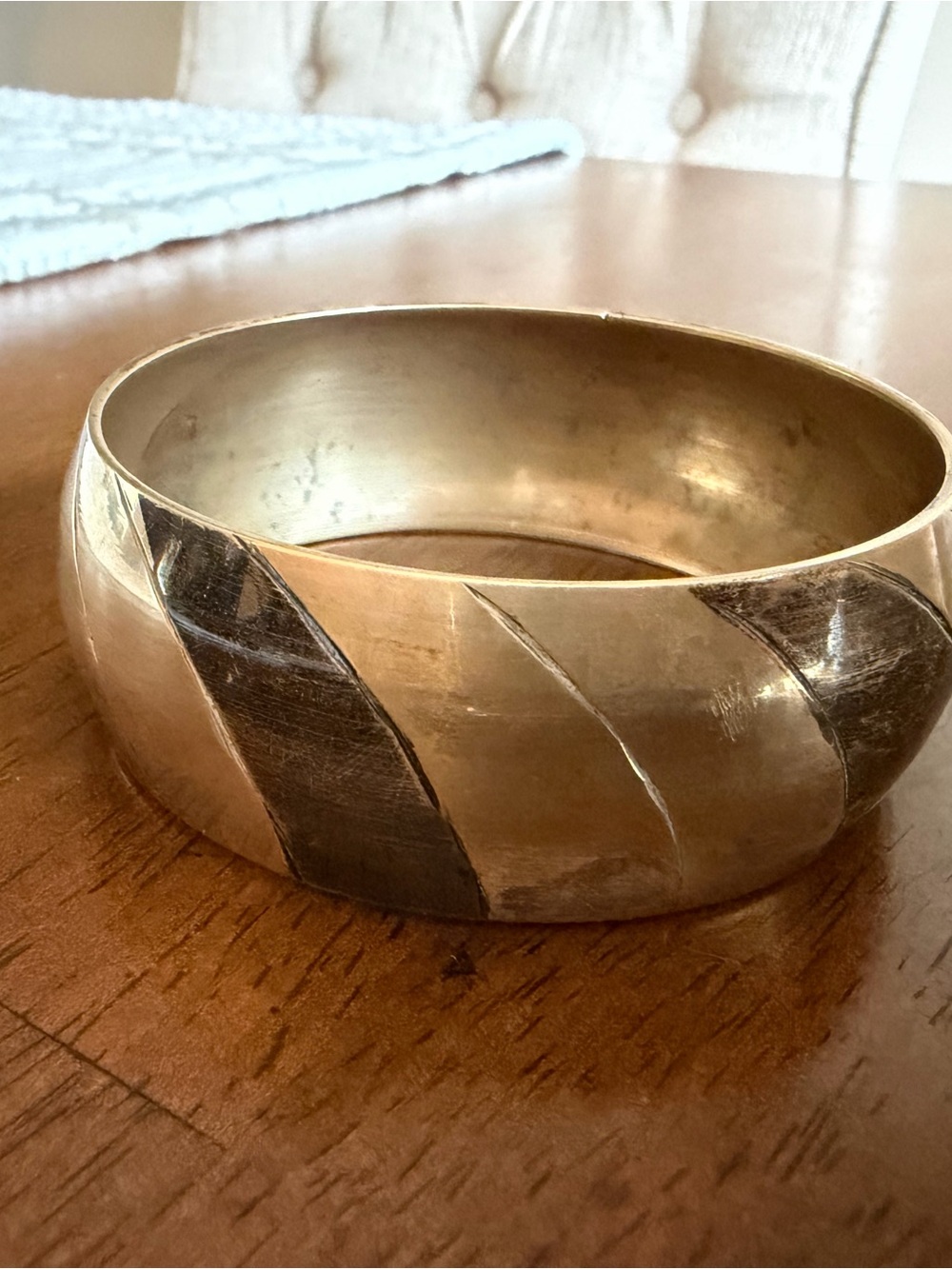 Vintage Brass Wide Bangle Bracelet – Geometric Modernist Statement